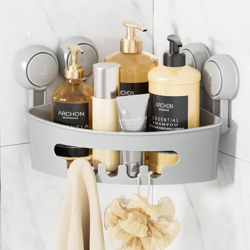 Etagère Douche sans Perçage Support Douche de Coin 1 Seconde Installation Charge 10KG Impérable Rangement pour Carrelage Paroi de la Salle de Bain & Cuisine,Rose