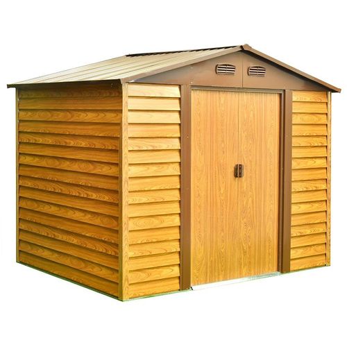 Abri De Jardin Métal Imitation Bois 4.03 M² | Acier Galvanisé | 180 X 224 X 177 Cm | 2 Portes Coulissantes | Style Naturel