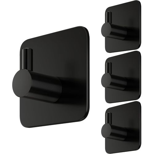 Lot de 4 porte-serviettes sans perçage - Crochets adhésifs noirs imperméables - Crochets pour serviettes de salle de bain en acier inoxydable - Crochets autocollants attrayants
