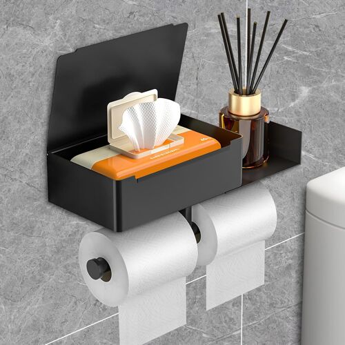 JEXNOVASHOP-Derouleur Papier Toilette Murale,Porte Rouleau Papier Toilette e avec boîte à mouchoirs,Porte Papier Toilette sur piedSupport Papier Toilette sans percage pour Salle de Bain, Cuisines,Noi