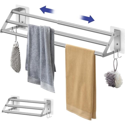 ERSHI-Porte Serviette Salle de Bain sans Percage, Porte-Serviettes Mural Porte Serviette Extensible 34.5-62cm, Porte-Serviettes Ré[553]