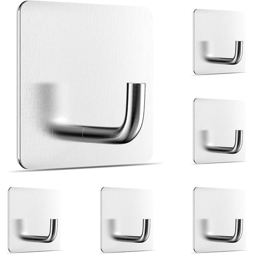 Tianyi-6 Pièces Crochets Adhesifs Acier Inox, Crochet Mural Sans Percer, Crochet Kit Pour Accroche Salle Debain, Cuisine, Plafond, Accrocher, Mural, Porte, Peignoirs, Porte Serviette (Argent)