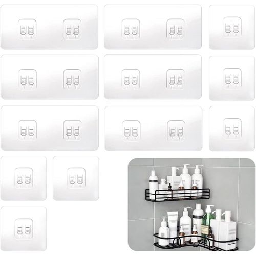 Loc-Lot De 12 Crochets Adhésifs Pour Chariot De Douche De Rechange,Crochets Adhésifs Pour Chariot De Douche D'Angle Pour Étagère D'Angle Pour Chariot De Douche De Salle De Bain(Crochet Double Et Simple)