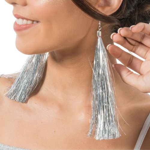 Boucles D'oreilles Franges Fil Métal 17cm Argent