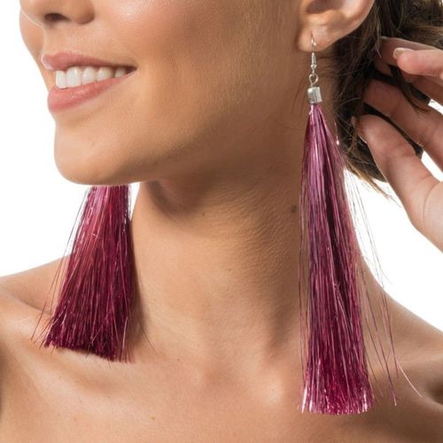 Boucles D'oreilles Franges Fil Métal 17cm Rose