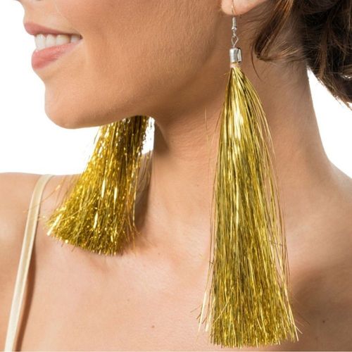 Boucles D'oreilles Franges Fil Métal 17cm Or