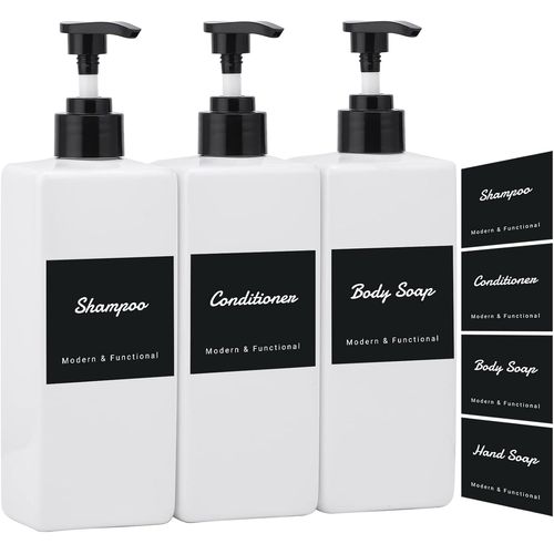 CMJAAGUR-Distributeur Shampoing, 500Ml 3 Pièces Flacon Pompe Vide, Distributeur Savon En Plastique Avec Étiquette, Accessoires De Salle De Bain[M931]