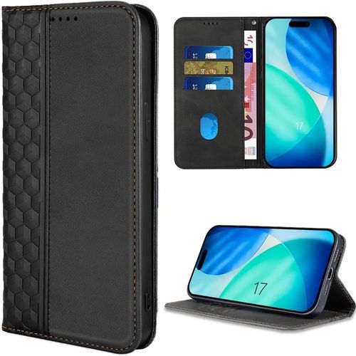 Coque + 2 Verres Trempés pour iPhone 17, Protection Style Portefeuille Cuir PU Motif Mosaïque Noir - EFConnection