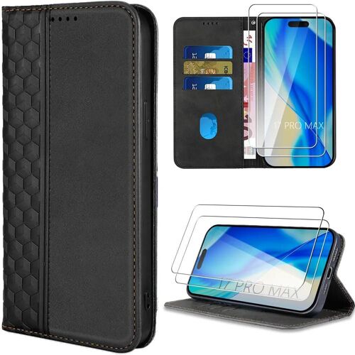 Coque + 2 Verres Trempés pour iPhone 17 Pro Max, Protection Anti-Rayures Effet Cuir Bleu Marine - EFConnection