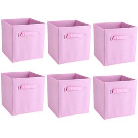Lbgwp60-Lot De 6 Paniers De Rangement Pliables En Tissu Avec Poignées Pour Bureau, Chambre D'enfant, Chambre À Coucher, 27,9 X 26,2 X 27,7 Cm (Rose)