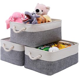 Lbgwp60-Lot De 3 Petits Paniers De Rangement Pliables En Tissu Pour Armoire, Chambre À Coucher, Produits De Bureau (Gris Et Blanc, 31 X 20,8 X 15,7 Cm)