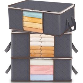 Gris, Lot De 6 Grands Sacs De Rangement Pliables De 90 L Avec Poignees Durables Pour