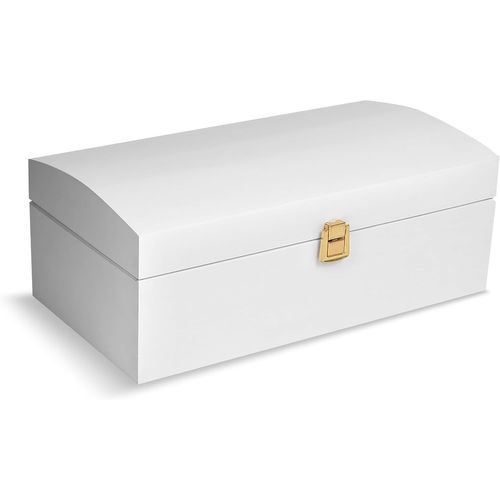 Tianyi-Grande Coffre Boite Rangement Noel En Bois Blanche | 34,5 X 18 X 13,8 Cm | Avec Fermoir Et Couvercle Courbé | Caisse Pour Jouet, Outil, Bijoux, Objet | Malle Boîte À Décorer Noël