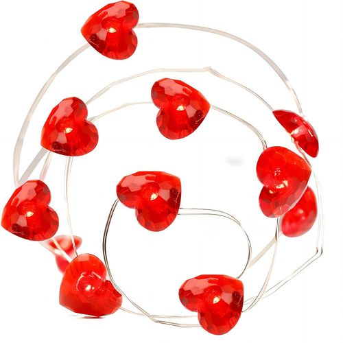 300cm Guirlandes Lumineuses Led En Forme De Coeur, Chaîne Lumineuse Led Avec 30 Ampoule En Coeurs Rouges, Lumières Décoratives En Fil D'argent À Piles, Avec Minuterie/Télécommande/8 Types De Gradation