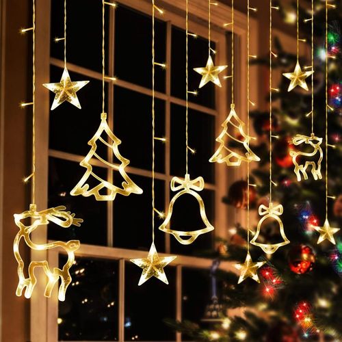 Rideau Lumineux Noel 3,5M Guirlande Lumineuse Noel Pile/Usb, 8 Modes Guirlande Rideau Lumineuse Pour Deco Noel Interieur Exterieure Fenêtre, Mariage, Chambre, Balcon, Blanc Chaud