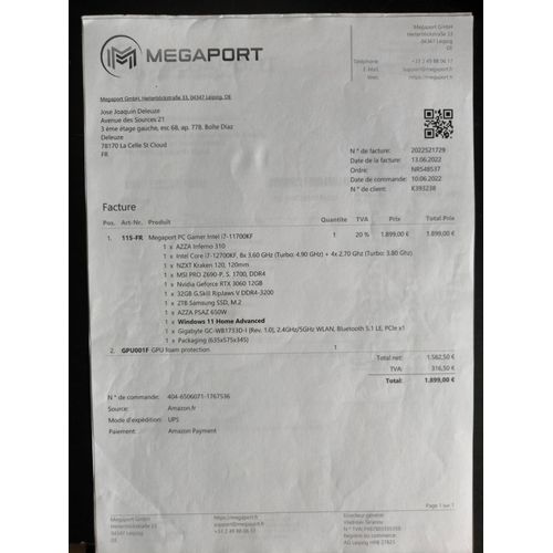 PC Gamer Intel(R) Core(TM) i7-12700KF 12ème Gen  -3.60 Ghz - Ram 32 Go - DD 2 To - Nvidia RTX 3060 12GB