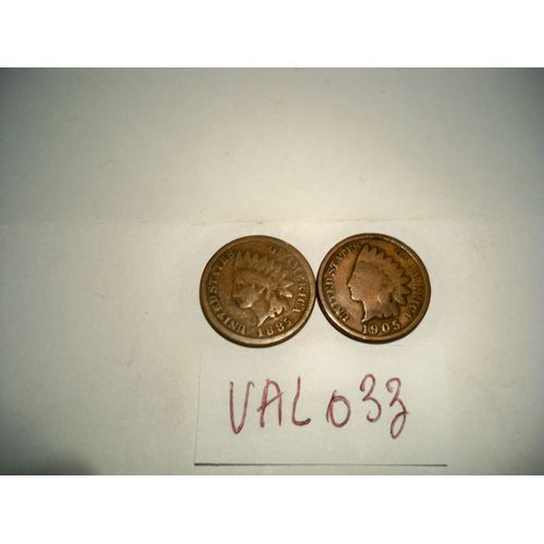 Val033 Lot De Deux Pieces De 1 Cent Des Etats Unis 1885-1905