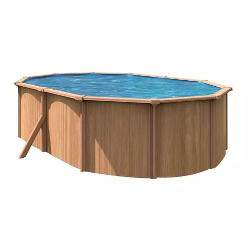 Trigano Piscine hors sol acier Ovale 4,90 x 3,65 x 1,20 m aspect bois Canyon