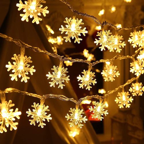 Kal-Lumières De Noë,Guirlande Lumineuse De Flocon De Neige, 6m 40 Pcs Led À Piles Fairy Lights, Pour Intérieure Chambre Mariage Fête Jardin