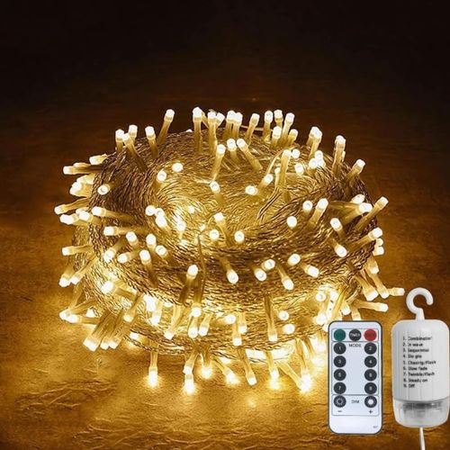 Jgd-Gresonic Guirlande Lumineuse À 100/200/300/400 Led Pour L'extérieur Et L'intérieur Pour Mariage, Noël, Fête, Blanc Chaud (Blanc Chaud, Fonctionne Avec Piles, 100 Led)
