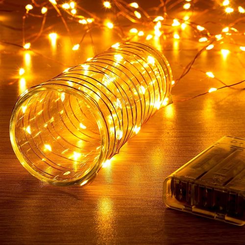 Kal-Guirlandes Lumineuses Led 5m - 1 Paquet, Blanc Chaud, 50 Leds, Fonctionnement À Piles Avec Minuteur Et Mode Scintillement, Idéal Pour Noël Et Fêtes