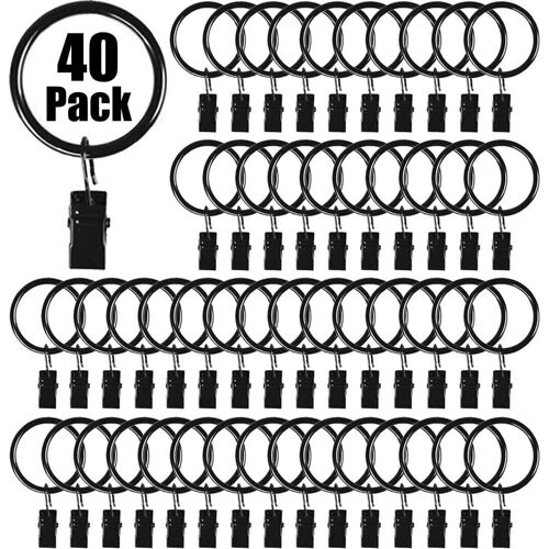 Kalanka-Lot De 40 Anneaux De Rideaux Avec Clips, Clips De Rideaux De Qualité Supérieure Avec Anneaux, Anneaux De Suspension De 3,2 Cm De Diamètre Intérieur, Convient Aux Tringles À Rideaux Jusqu'à 2,