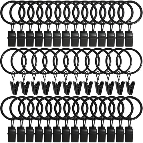 KALANKA-40 Pièces Anneaux Rideaux, Robuste Pince a Rideaux Anneaux Rideaux avec Pince, Antirouille Anneaux pour Tringle à Rideau 32mm Diamètre Intérieur