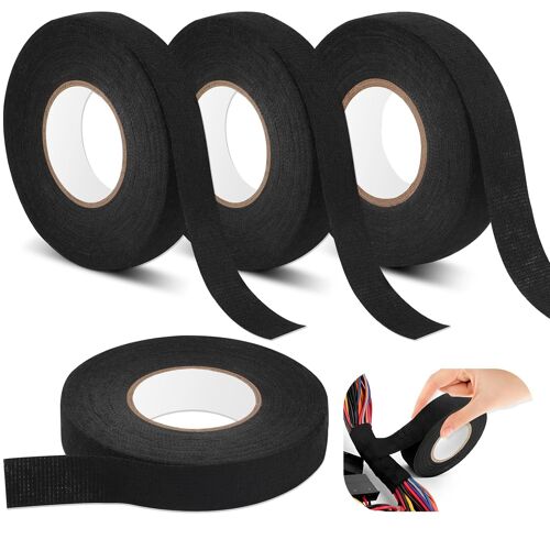 Lot De 4 Ruban De Câbles Noir,Résistant À La Chaleur Rubans 2 Tailles,Ruban Adhésif Isolant Électrique,Ruban En Tissu Pour Faisceaux De Câbles,Ménage Voiture Moto (19mm X 15m/15mm X 15m)