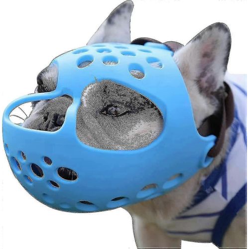 (S-Bleu) Muselière Pour Chien À Museau Court, Muselière En Silicone Souple, Réglable Et Respirante, Pour Bouledogue Français, Shih Tzu Et Carlin, Pour L'entraînement À La Mastication Et À La Morsure