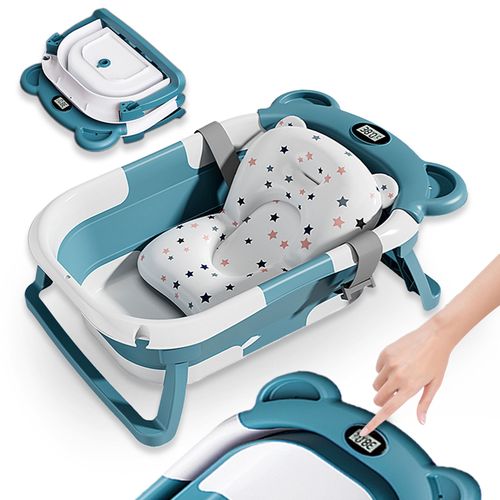Baignoire Bébé Pliable - Thermomètre Et Coussin Inclus - Bear - Green | Superbe Bebe
