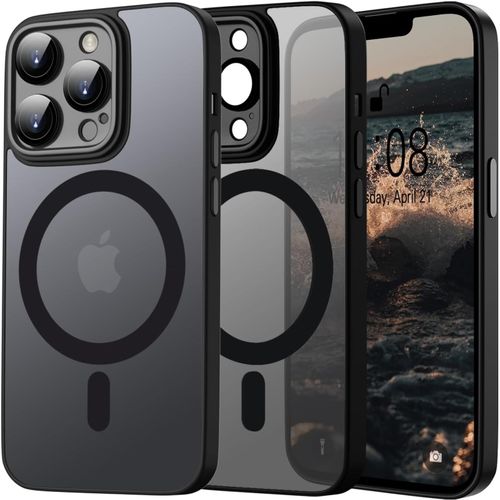 Coque Magnétique Pour Iphone 13 Pro Compatible Avec Magsafe, Protection D'objectif Tout Compris,Etui Translucide Mat Arrière Housse Fine Antichoc Case (Noir)