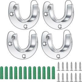 4 Paquets De Supports De Poteau De Garde-Robe,Douilles De Poteau De Placard En Acier Inoxydable De 25 Mm,Porte-Tige De Bride En Forme De U,Supports D'extrémité De Support De Tringle De Placard