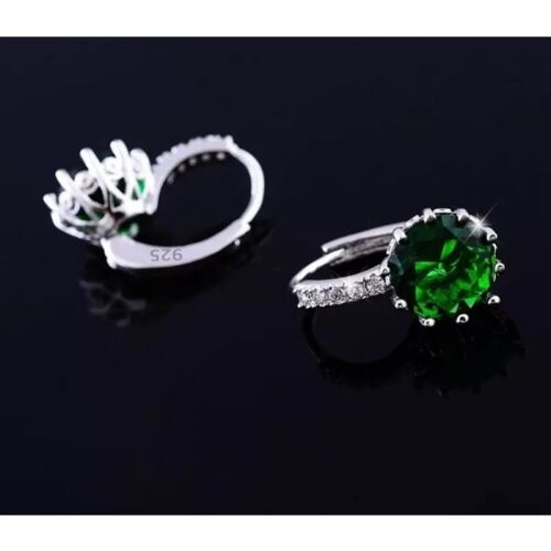 Boucles D'oreilles Créoles En Argent Avec Cristal Cz Rond Vert Scintillant