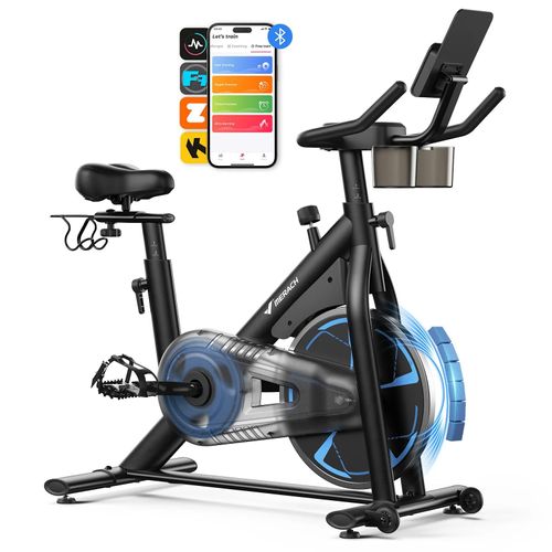 Vélo D'appartement Magnétique Merach, Volant D'inertie 8 Kg, Résistance Fluide 8 Niveaux, App Connecté, Écran Lcd, Charge 150 Kg, Silencieux