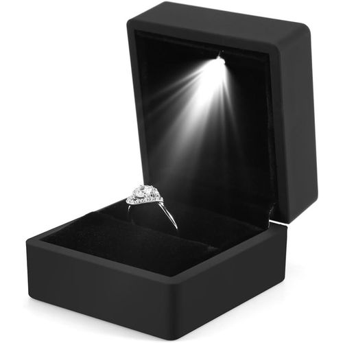 (Noir) De La Boîte De Bague De Mode Avec La Lumière De Led, Boîte De Bague Allumé Pour La Proposition, Boîte D'anneau Avec Éclairage Led Interne, Engagement, Mariage
