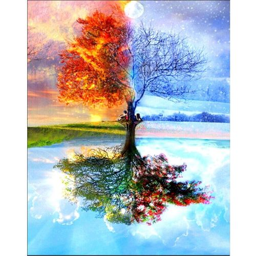 Kit De Broderie Diamant 5d Pour Adultes Et Enfants, Kit Complet De Broderie Diamant Par Numéros, Arbre Des 4 Saisons, Strass En Cristal, Point De Croix, Décoration Murale