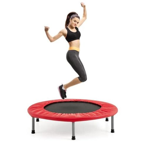 Trampoline De Fitness Enfant Pliable Ø95,5cm Costway-Charge Max 150kg-32 Ressorts Avec Boucle-Housse De Protection En Pvc-Rouge
