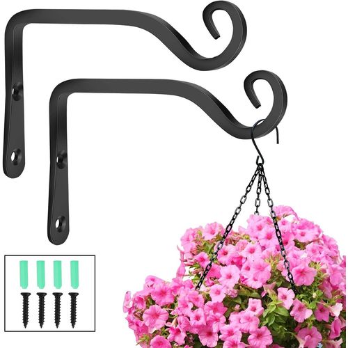 Mevronisshop-Crochets De Suspension Muraux, Supports De Panier Suspendu En Fer Forgé En Métal Accessoires Pour Mangeoires À Oiseaux, Plantes, Lanternes, Carillons Éoliens, Noirs (Paquet De 2)