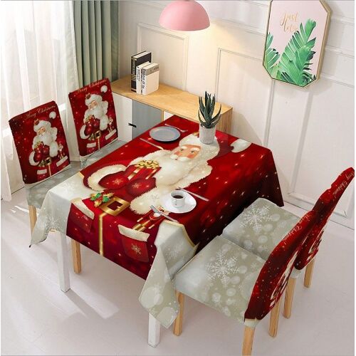 (D)les Primes de Noël Nappe de 4 Housses de Chaise, 140cmx180cm (Noir et Or Joyeux Noël)