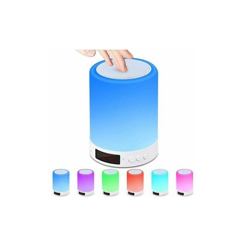 Haut-Parleur Bluetooth Lampe, Lampe de Chevet avec Capteur Tactile, Radio FM, Réveil, Lumière Dimmable et 7 Changement de Couleur, Portable Lanterne de Camping, des Cadeaux