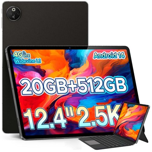 DOOGEE T30 MAX 4G Tablette,Android14, 10800mAh,12.4 Pouces,20Go+512Go Noir