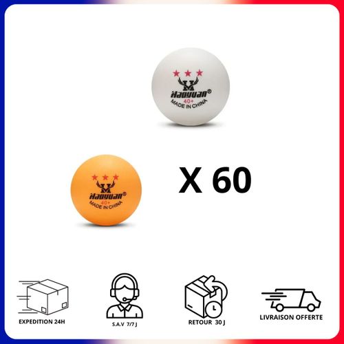 60 Balles Tennis De Table Ping-Pong Couleur Blanche Orange
