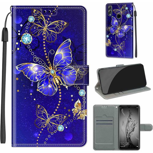 Coque Compatible Pour Huawei P Smart 2019/Honor 10 Lite Etui Silicone Pu Cuir Magnetique Clapet A Rabat Support Motif Dr?Le Avec Cordon Portefeuille Kickstand Bumper Housse Cover, Papillon 1