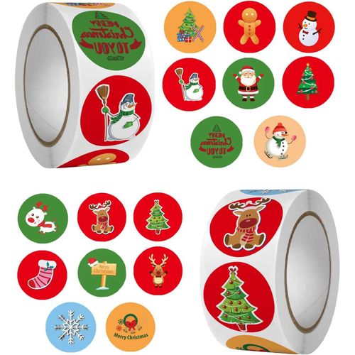 1000 Pcs De Noël Autocollants, Stylea Ronde De Noël Autocollants De Noël Autocollant Rouleau, Cadeau De Noël Autocollants, Enveloppes, Sacs-Cadeaux, Cartes De Noël