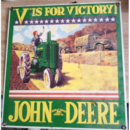 Plaque Émaillée Ancienne De La Marque De Tracteur John Deere En Très Bon État Aucune Rayure.