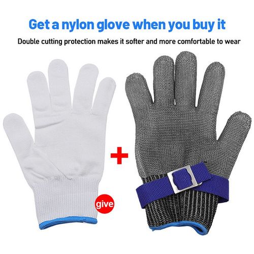 Résistant à la coupure des Gants (L) Fil en Acier Inoxydable de treillis Métallique Boucher de Sécurité Gants de Travail pour Couper, Trancher la coupe et l'Épluchage, avec un gant en nylon