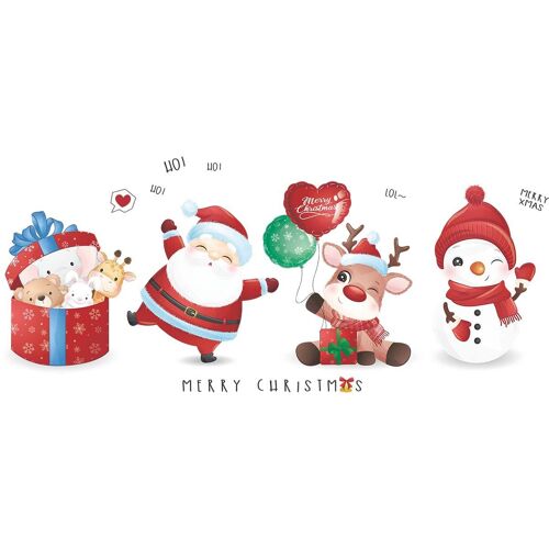 (30*90cm) Bonhomme de neige Cerf du père Noël Sticker Mural Cadeau de Noël
