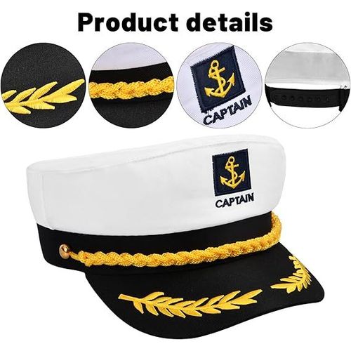 Blanc Chapeau De Capitaine, Réglable Yacht Casquette De Marin, Le Capitaine Cap, Bonnets Pour Femmes Hommes Partie Cosplay Déguisements Partie, Chapeau De Fête Pour Adultes