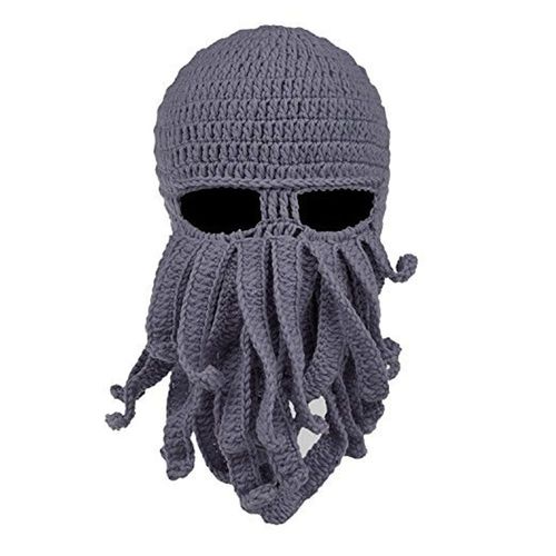 Poulpe Beanie Chapeau Pour Les Hommes De L'hiver Au Chaud Ski Vélo Costume De Calmar (Masque Noir)