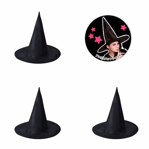 Lot De 3 Chapeaux D'halloween Noirs En Tissu Oxford, Accessoires De Maquillage, Chapeau De Sorcière (S)